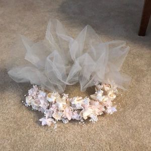 Wedding head piece with pearl beads